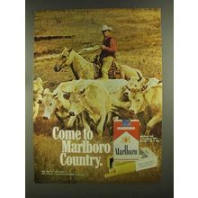 1972 Marlboro Cigarettes Ad - Marlboro Man on Horse with Cows
