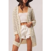 Apricot Solid Color Open Knit Textured Cardigan