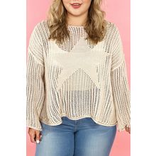 Parchment Hollow Out Knit Star Pattern Accent Plus Size Jumper