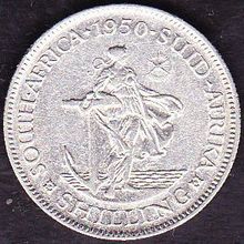 1950 South Africa 1 Shilling Silver Coin