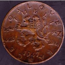 1947 Czechoslovakia 50 Haleru Coin