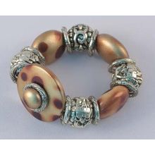 Silver Tone & Brown Beads Stretch Bracelet