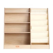 4-Tier Kids Wooden Bookshelf, Six-Layer Sling Bookcase, Baby Storage Book Ra...