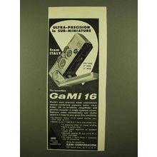 1956 Gami 16 Camera Ad - Ultra-Precision Sub-Miniature