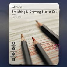 WHSmith Sketching & Drawing Starter Set With 9 Sketching & 9 Colouring Pencils