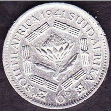 1941 South Africa 6 Pence Silver Coin