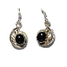 Sterling Silver Feather Wrap Genuine Black Onyx Drop Earrings
