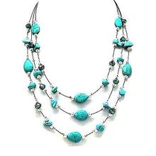 22 Inch 3 Strands Turquoise Necklace with Spacer and Faceted Beads