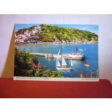 BATHING BEACH & BANJO PIER, LOOE, CORNWALL used postcard by John Hinde 1981 pm =