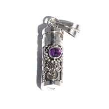 Sterling Silver Cylinder Prayer Box Pendant with Amethyst