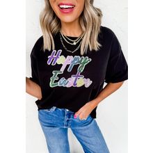 Black Sequined Happy Easter Graphic Tee