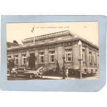Rhode Island Woonsocket Postcard Post Office Street Scene w/Old Car Photo ~1257