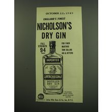1949 Nicholson's Dry Gin Ad - England's Finest Nicholson's Dry Gin
