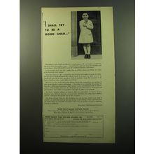 1950 Foster Parents' Plan for War Children, Inc. Ad - I shall try to be a good