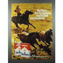 1977 Marlboro Cigarette Ad, Marlboro Man and Horses - In German