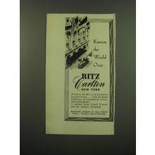 1949 Ritz Carlton Hotel, New York City Ad - Known the World Over