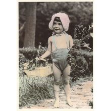 Flower Girl Child In Dungarees Unique Modern Art Postcard