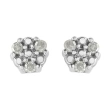 925 Sterling Silver 1/10 cttw Prong Set Round-Cut Trio Diamond Stud Earrings...