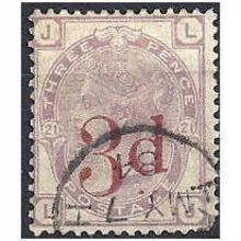 1883 SG159 3d on 3d Lilac Fine Used Slight Rounded Corner Check Letters "LJ".