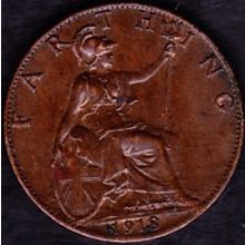 1918 Great Britain 1 Farthing Coin