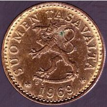 1969 Finland 10 Pennia Coin