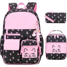 Cute Cat School Backpack for Girls with Insulated Lunch Box Pen Case Set, Kids B
