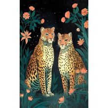 Leopards with Leaves Set of Three Art Prints - Cheetah Big Cat 3 Posters - Paint