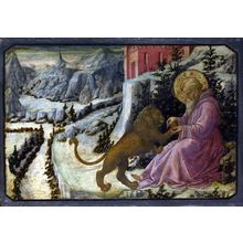 LIPPI, Fra Filippo - Saint Jerome and the Lion - Predella Panel Art Gallery Post