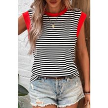 Black Stripe Colorblock Edge Round Neck Tank Top