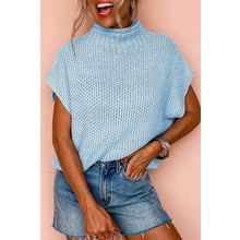 Iceland Blue High Neck Bat Short Sleeve Sweater