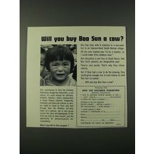 1965 Save the Children Federation Ad - Will You Buy Boo Sun a Cow?