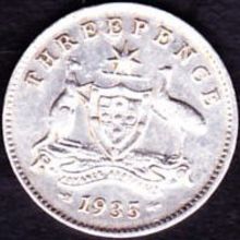 1935 Australia 1 Threepence Silver Coin