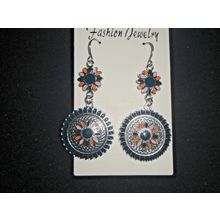 Classic round navy blue and pink dangle earrings
