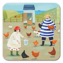 Emma Ball Drinks Coaster Feeding the Chickens Claire Henley Single Mat UK Made