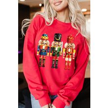 Red Christmas Metallic Nutcracker Graphic Crew Neck Sweatshirt