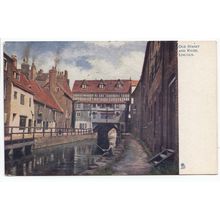 Old Street and River Lincoln Oilette Art Postcard