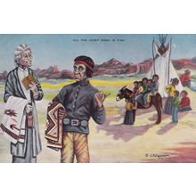 Indian Fisherman All The Chief Does Is Fish Old Indian Postcard