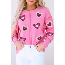 Rose Sequin Heart Shaped Exposed Seam Pullover Sweatshirt