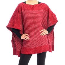 Poncho/ Shawl - Lurex Stripe Knitted - Wine - SF-FW212WN