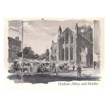 HEXHAM ABBEY AND MARKET..unused postcard painted by E L Forrest =