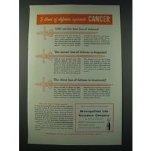 1948 Metropolitan Life Insurance Ad - 3 Lines of Defense Against Cancer
