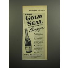 1951 Gold Seal Champagne Ad - Enjoy the leading New York State Champagne