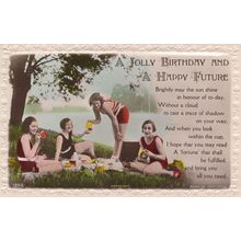 Edwardian Swimsuit Pint Of Milk River Picnic Tea Drinks Greetings Postcard