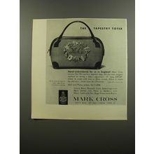 1953 Mark Cross Tapestry Toter Ad - Hand-Embroidered for us in England