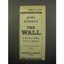 1950 Alfred A. Knopf Book Advertisement - The Wall by John Hersey