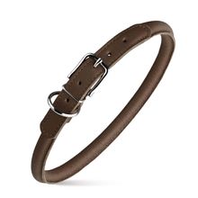 Dog Pet Round Leather Collar W1/3" - L10"-13", Dark Brown