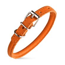 Dog Pet Round Leather Collar W1/4" - L8"-10", Orange