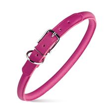 Dog Pet Round Leather Collar W1/3" - L13"-16", Pink