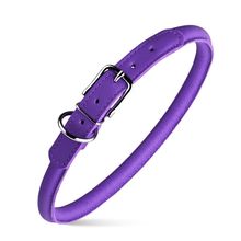 Dog Pet Round Leather Collar W1/3" - L13"-16", Purple