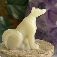 Vintage MINI Yellow Chinese Soapstone Hand Carved Dog Wolf Figurine Carving 1.4"